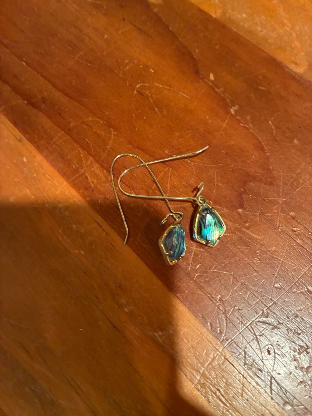 Kendra Scott Gold Drop Earrings with Blue-Green Iridescent Shell